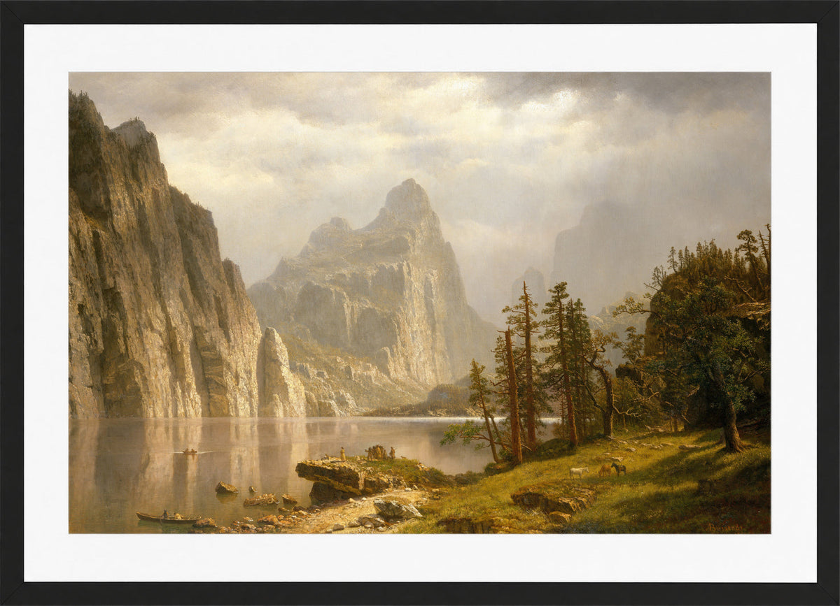 Albert Bierstadt Print, Merced River, Yosemite Valley in a black frame