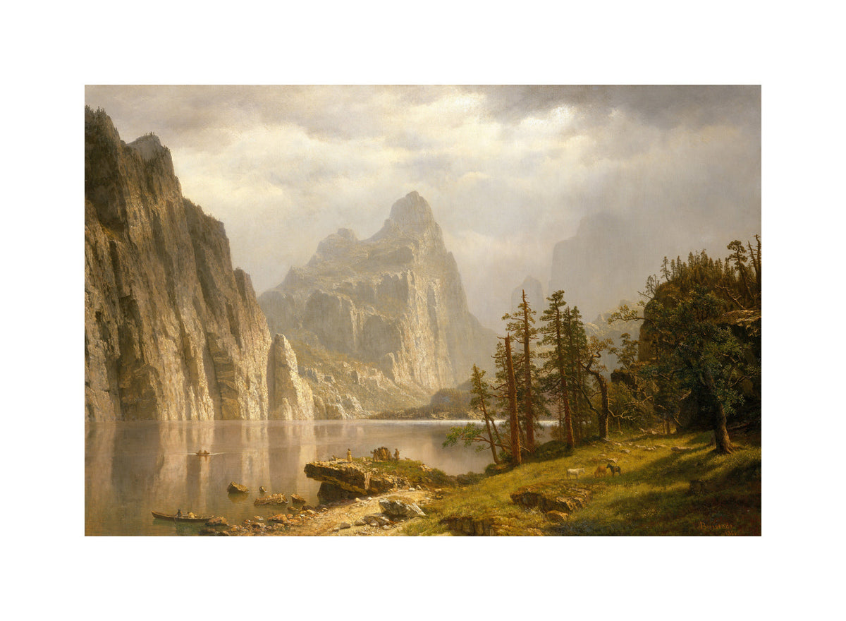 Albert Bierstadt Print, Merced River, Yosemite Valley with a white border for rolled canvas