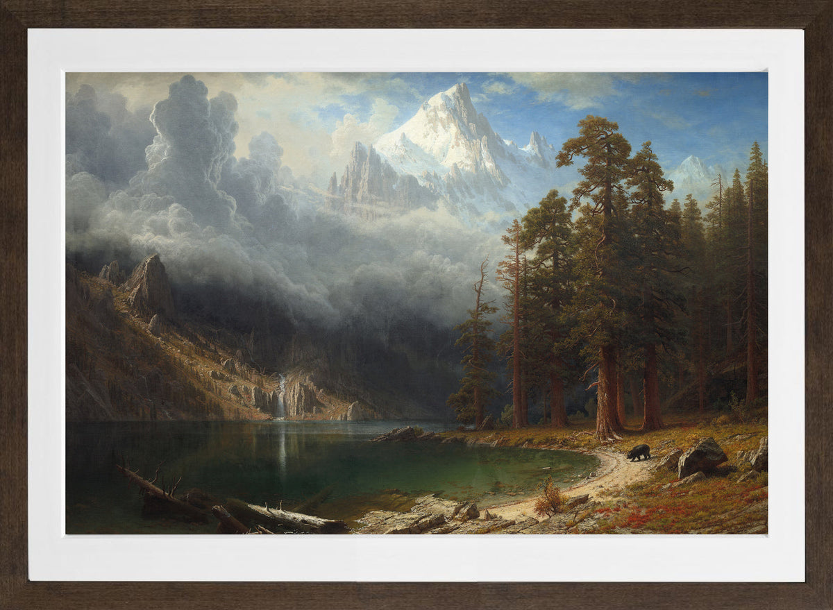 Albert Bierstadt Print, Mount Corcoran in a brown frame