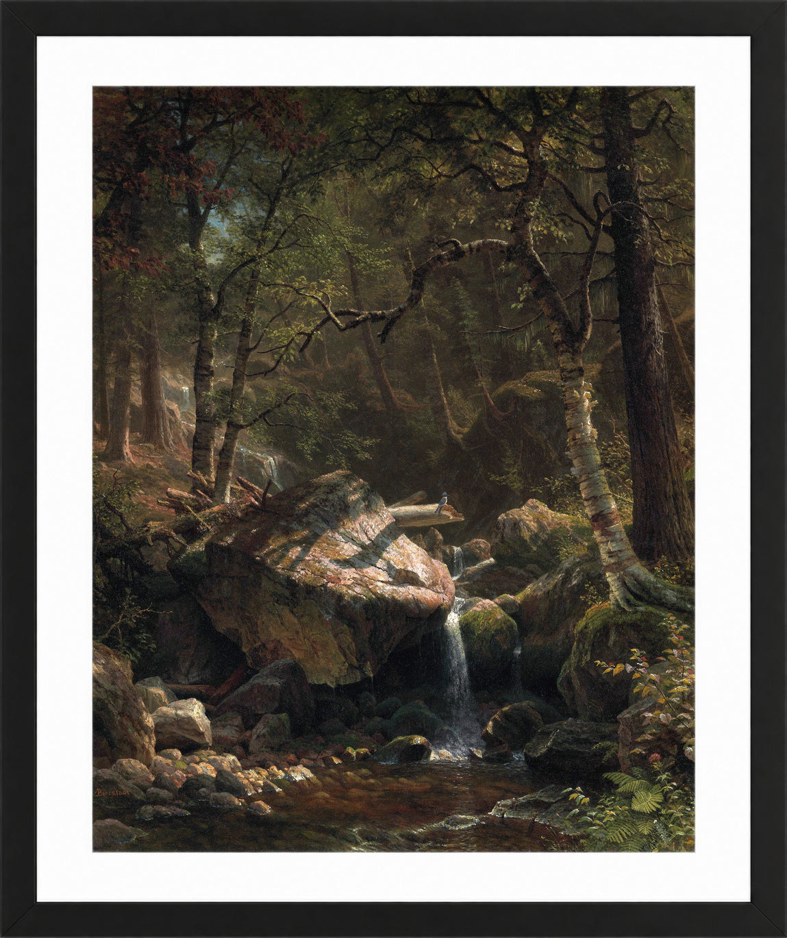 Albert Bierstadt Print, Mountain Brook in a black frame