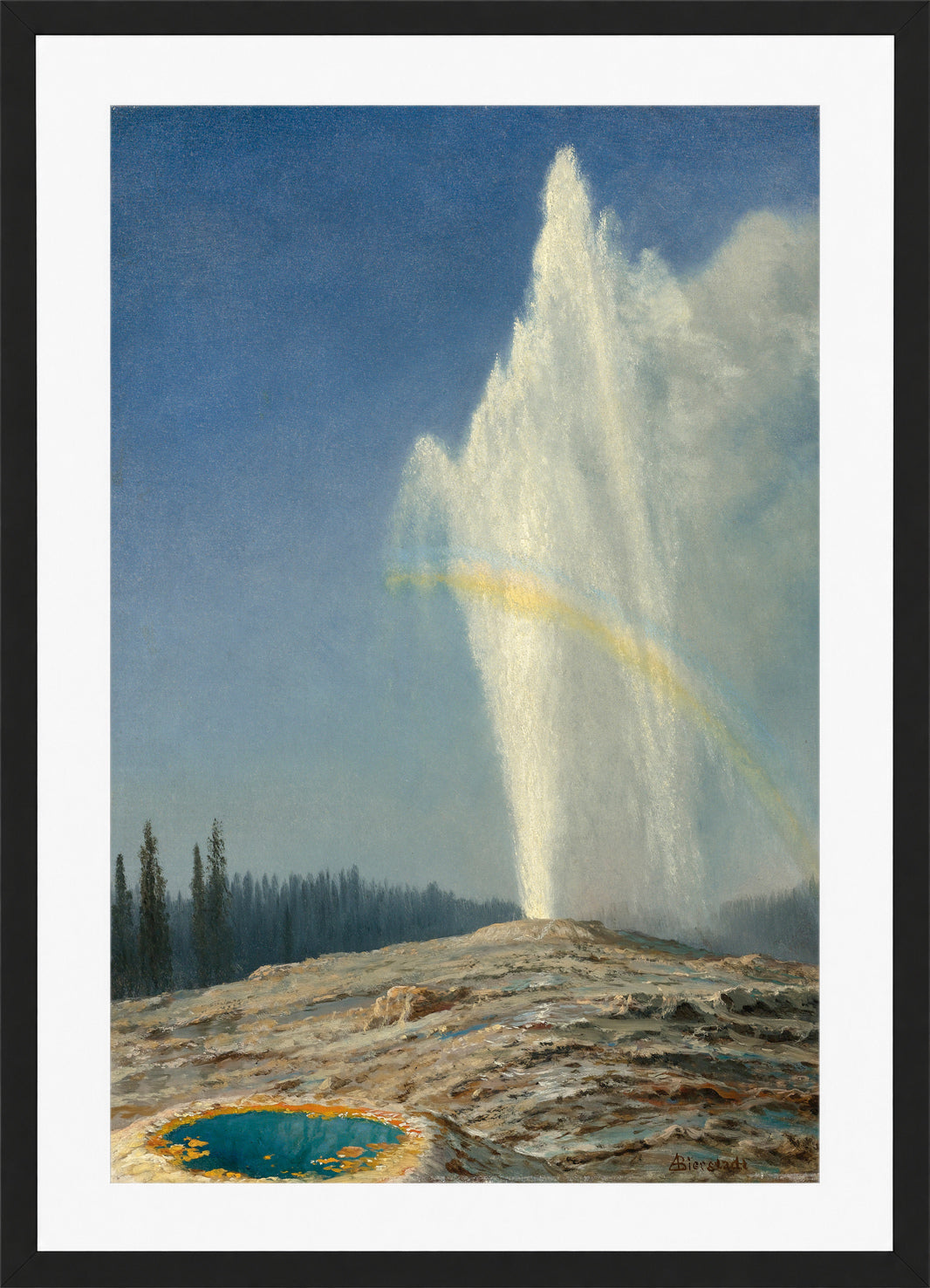 Albert Bierstadt Print, Old Faithful in a black frame