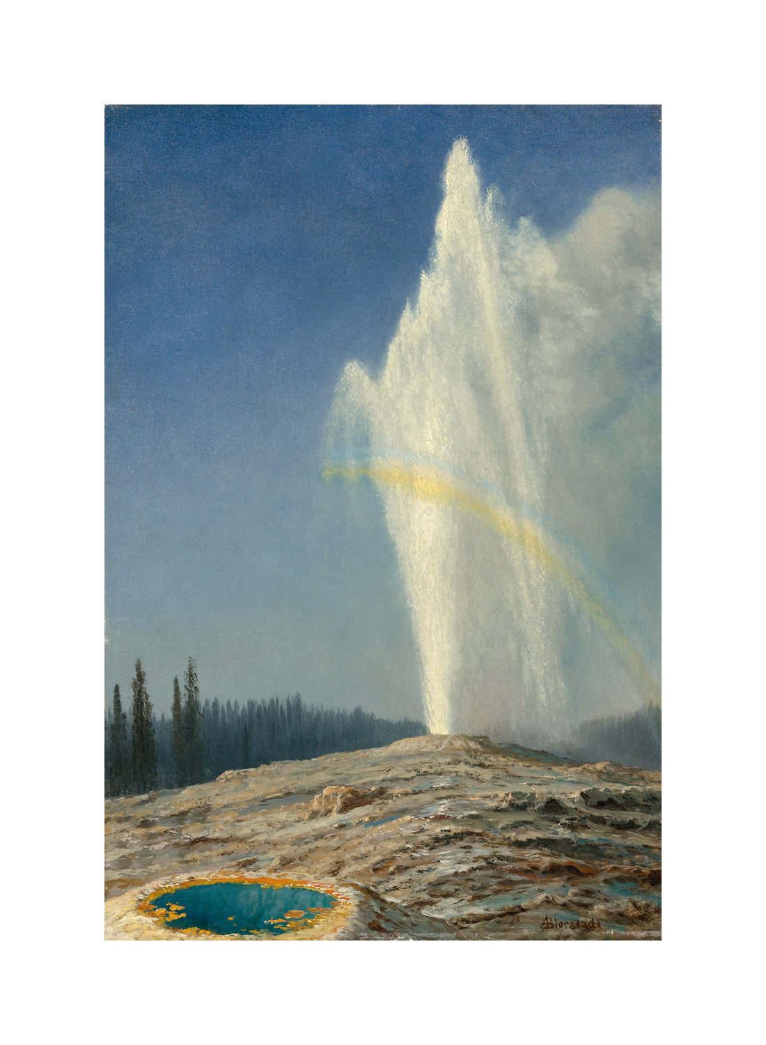 Albert Bierstadt Print, Old Faithful with a white border for rolled canvas