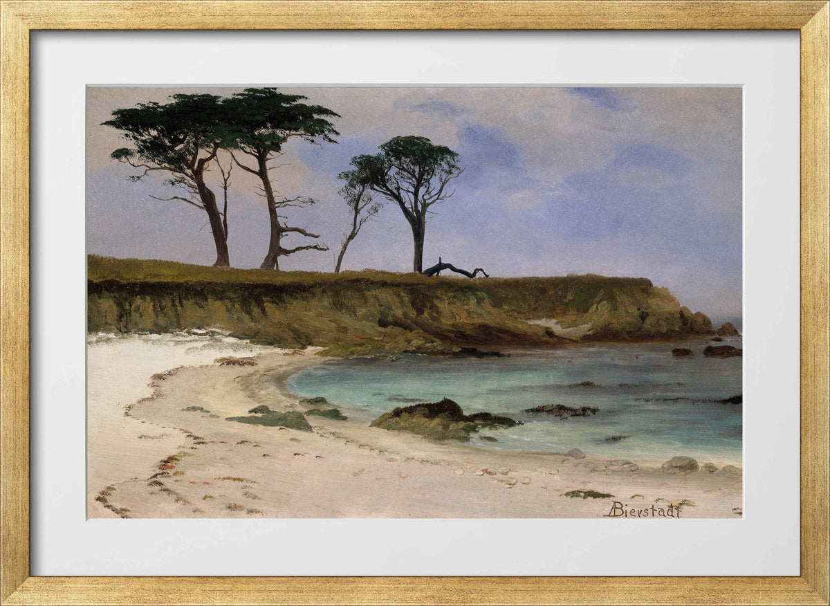 Albert Bierstadt Print, Sea Cove in a gold frame