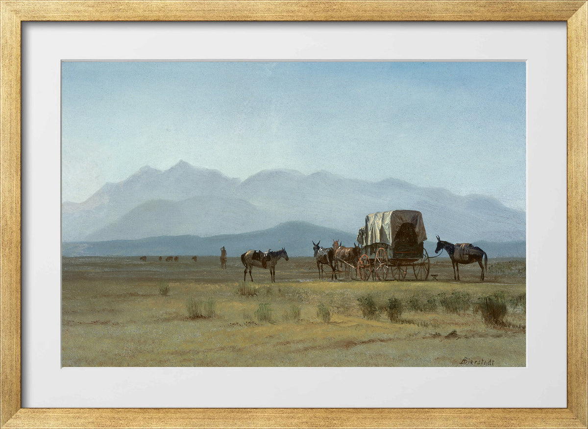Albert Bierstadt Print, Surveyor’s Wagon in the Rockies in a gold frame