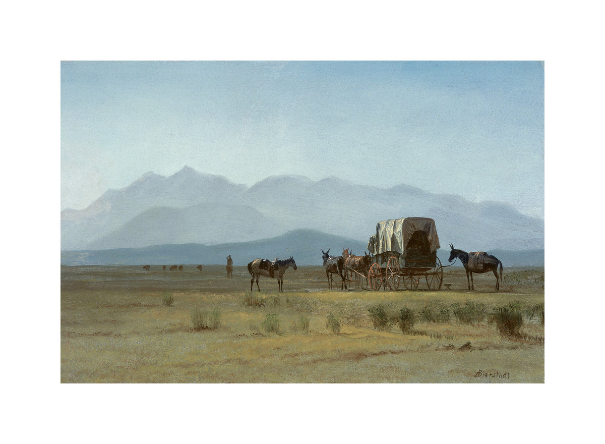 Albert Bierstadt Print, Surveyor’s Wagon in the Rockies with a white border for rolled canvas