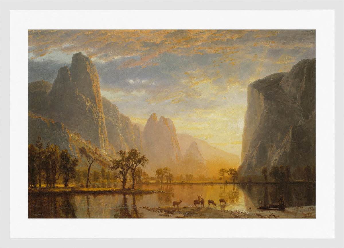 Albert Bierstadt Print, Valley of the Yosemite in a white frame