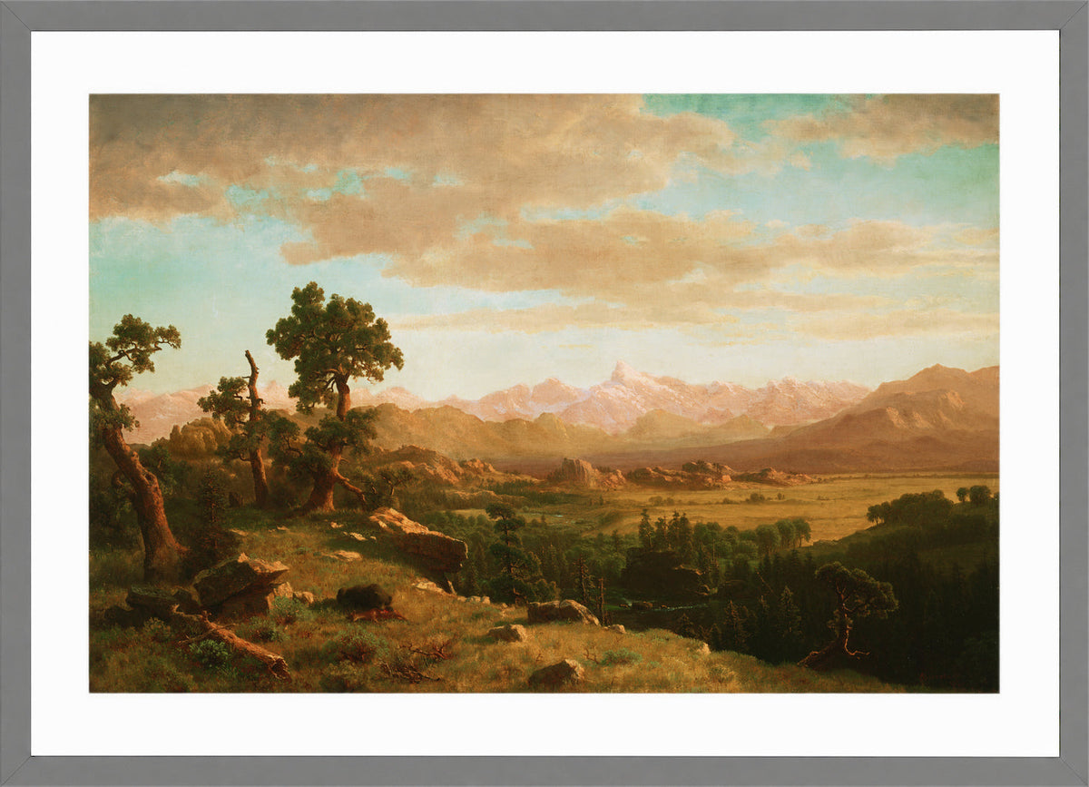 Albert Bierstadt Print, Wind River Country in a light grey frame