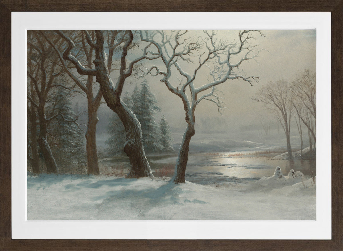 Albert Bierstadt Print, Winter In Yosemite in a brown frame