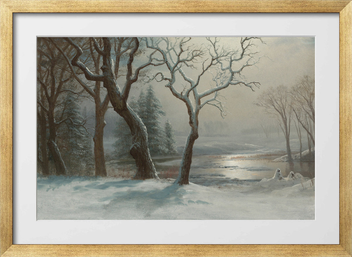Albert Bierstadt Print, Winter In Yosemite in a gold frame