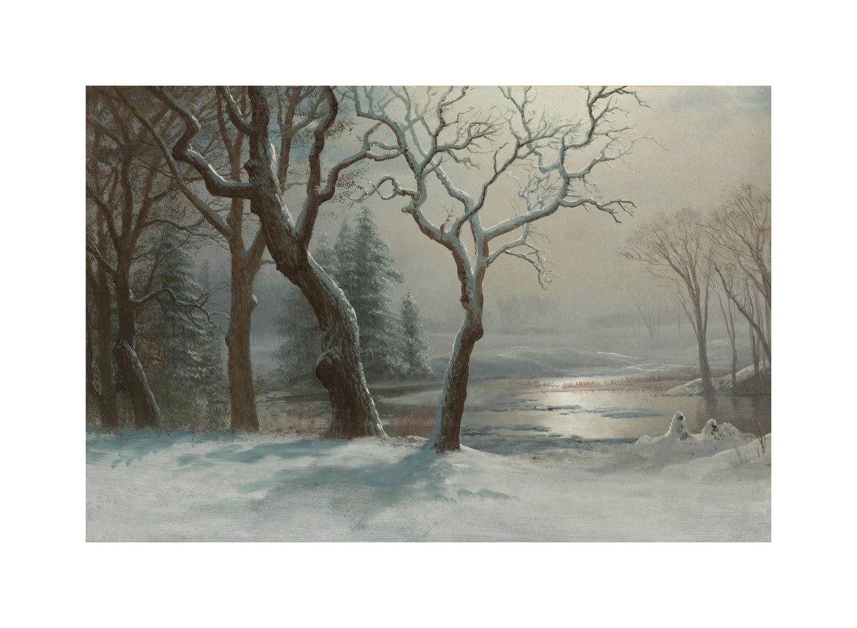 Albert Bierstadt Print, Winter In Yosemite with a white border for rolled canvas