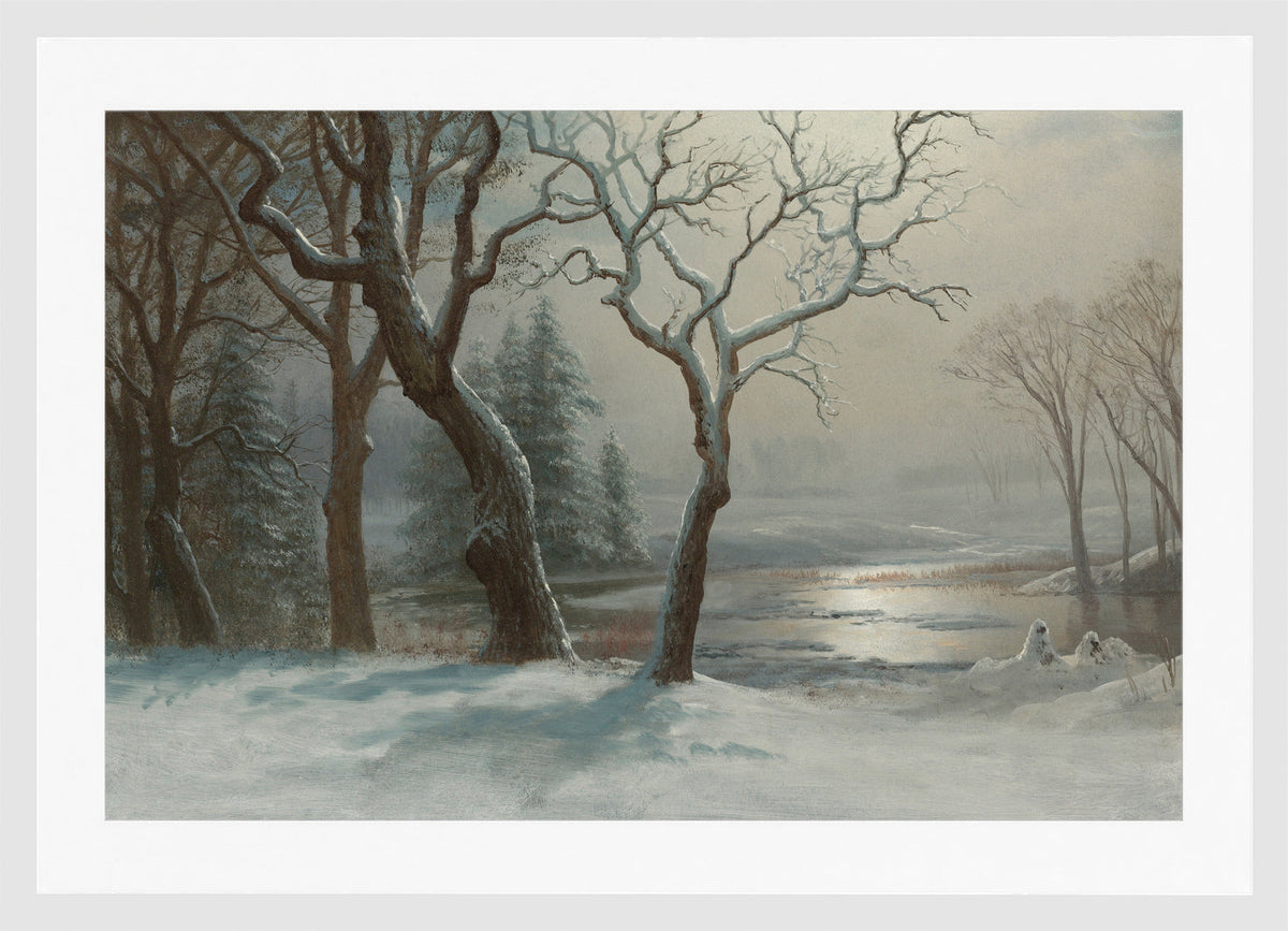 Albert Bierstadt Print, Winter In Yosemite in a white frame