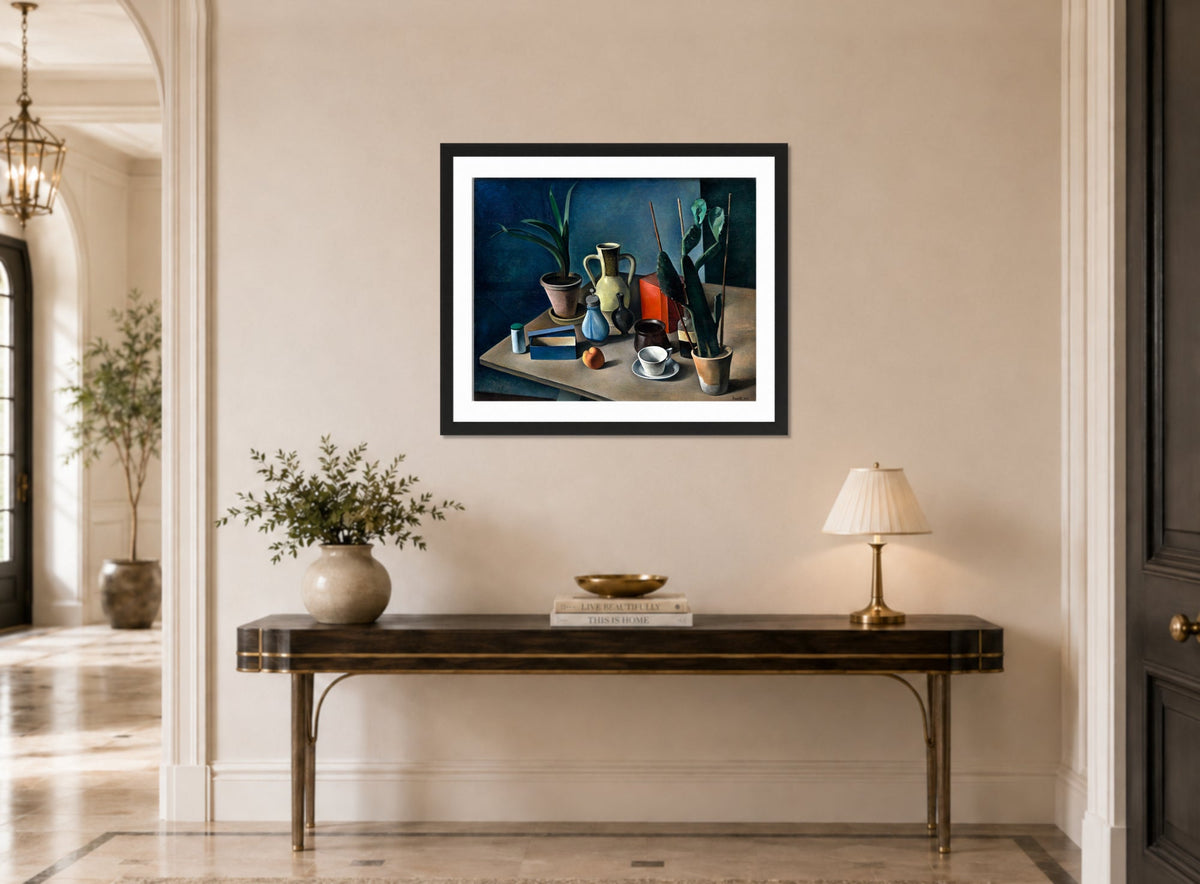Grosses Stilleben mit KrΓΌgen und roter Teedose (1922) by Alexander Kanoldt β hallway