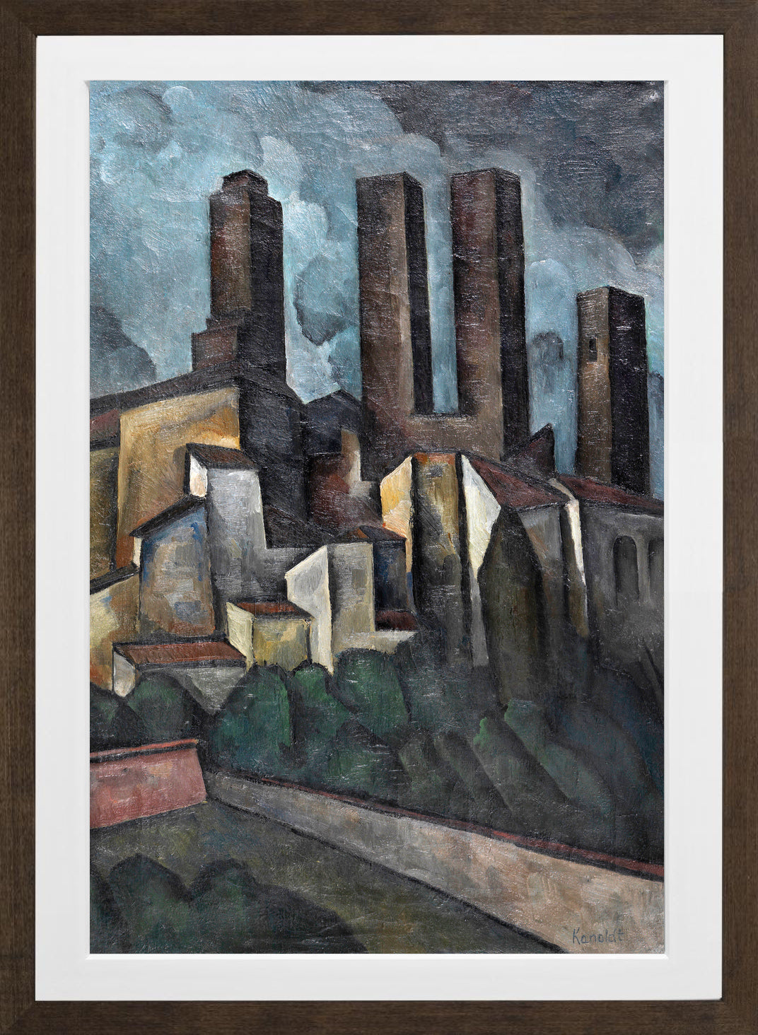 San Gimignano (1916) by Alexander Kanoldt — brown frame