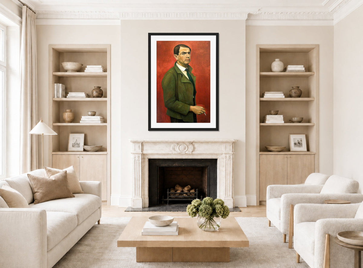 Self-Portrait (1929) by Alexander Kanoldt β living room roomset