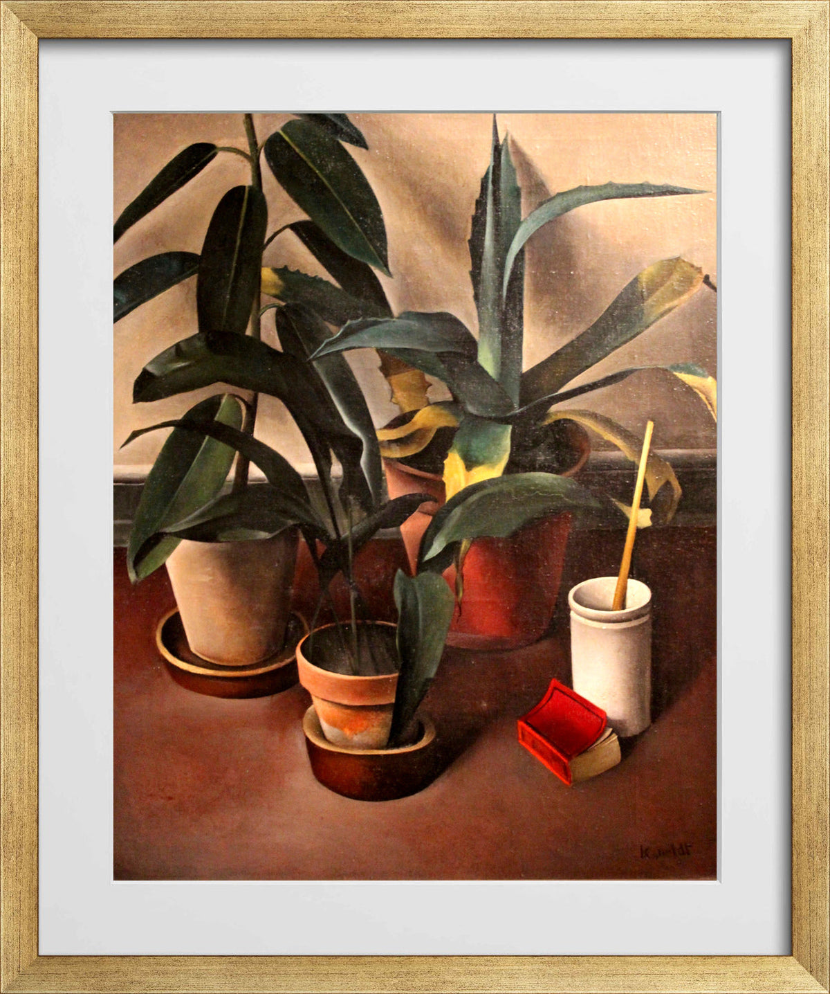 Still Life (1926) β Rubber Plant and Aloe by Alexander Kanoldt β gold frame