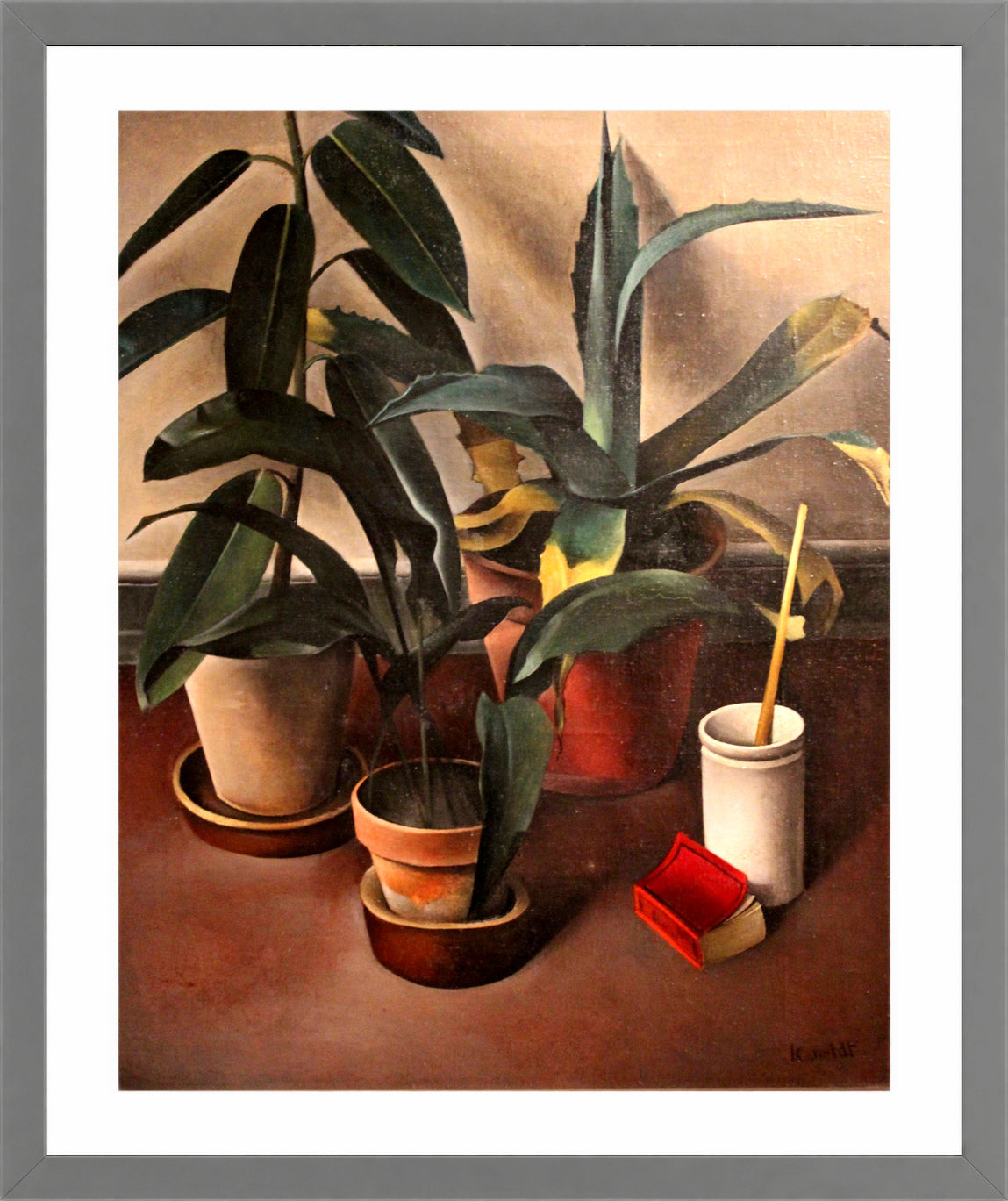 Still Life (1926) β Rubber Plant and Aloe by Alexander Kanoldt β light grey frame