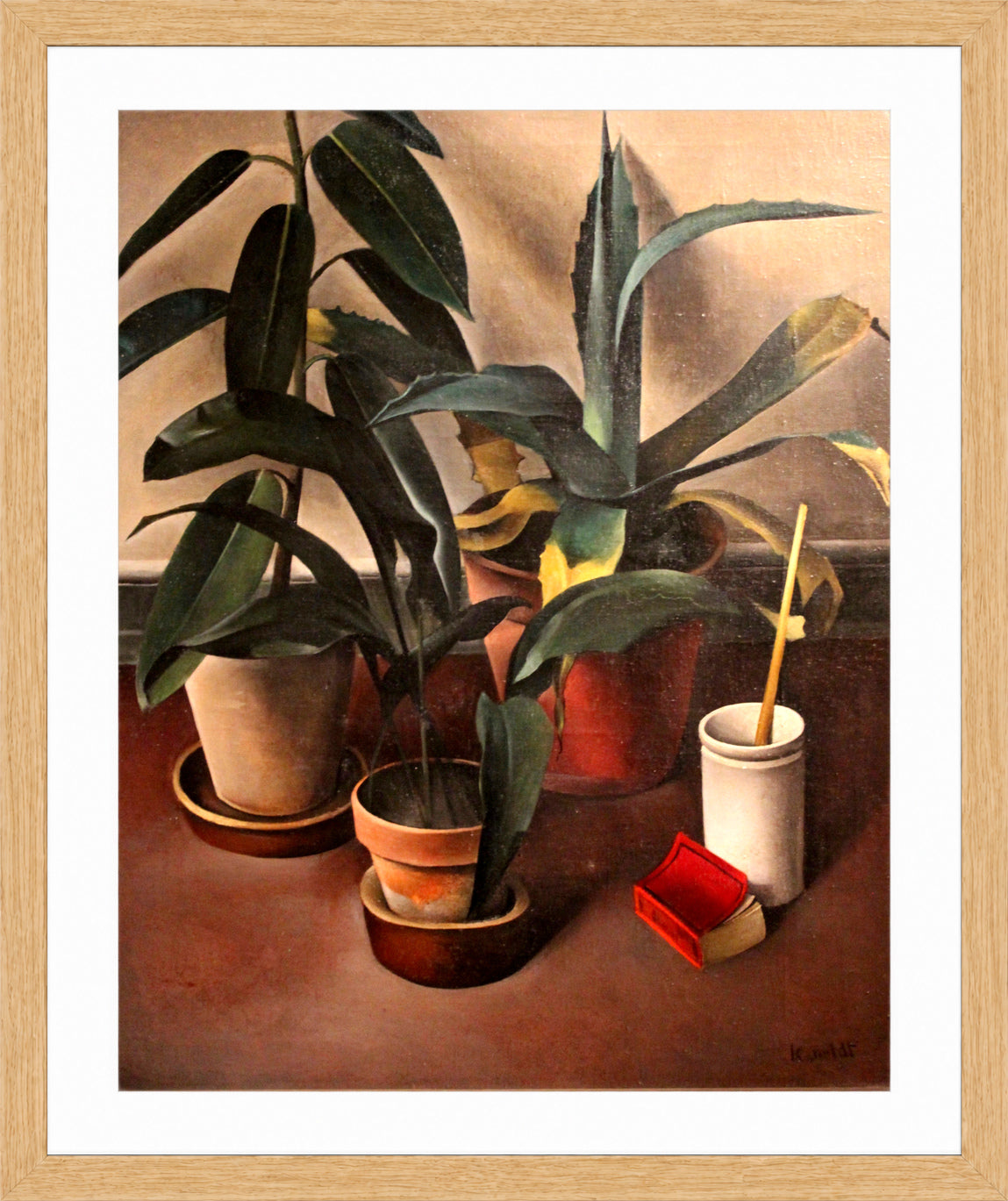 Still Life (1926) β Rubber Plant and Aloe by Alexander Kanoldt β oak frame