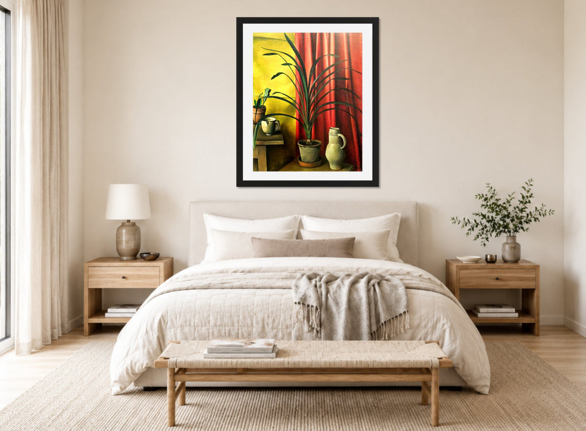 Still Life (1926) β Plant against Red Curtains by Alexander Kanoldt β bedroom