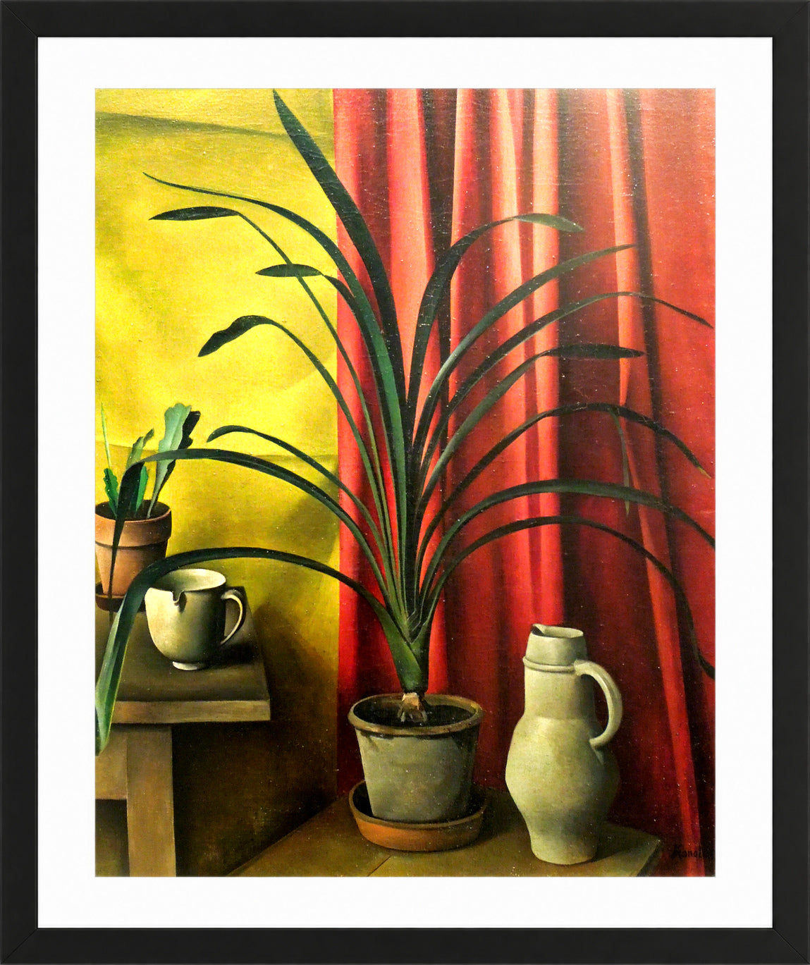 Still Life (1926) β Plant against Red Curtains by Alexander Kanoldt β black frame