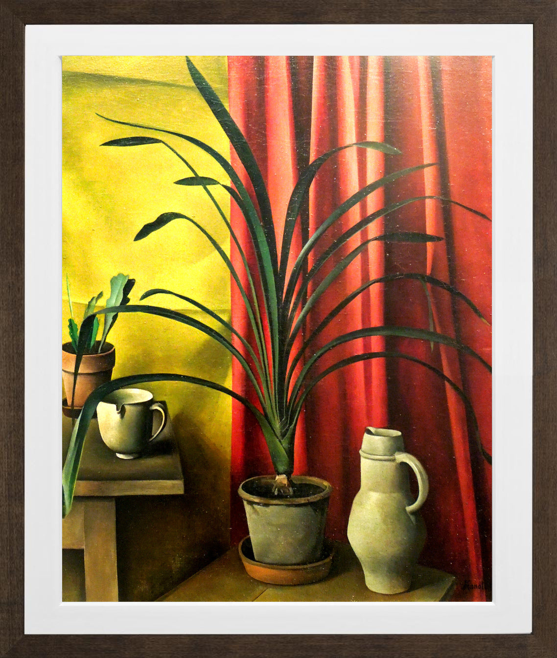 Still Life (1926) β Plant against Red Curtains by Alexander Kanoldt β brown frame