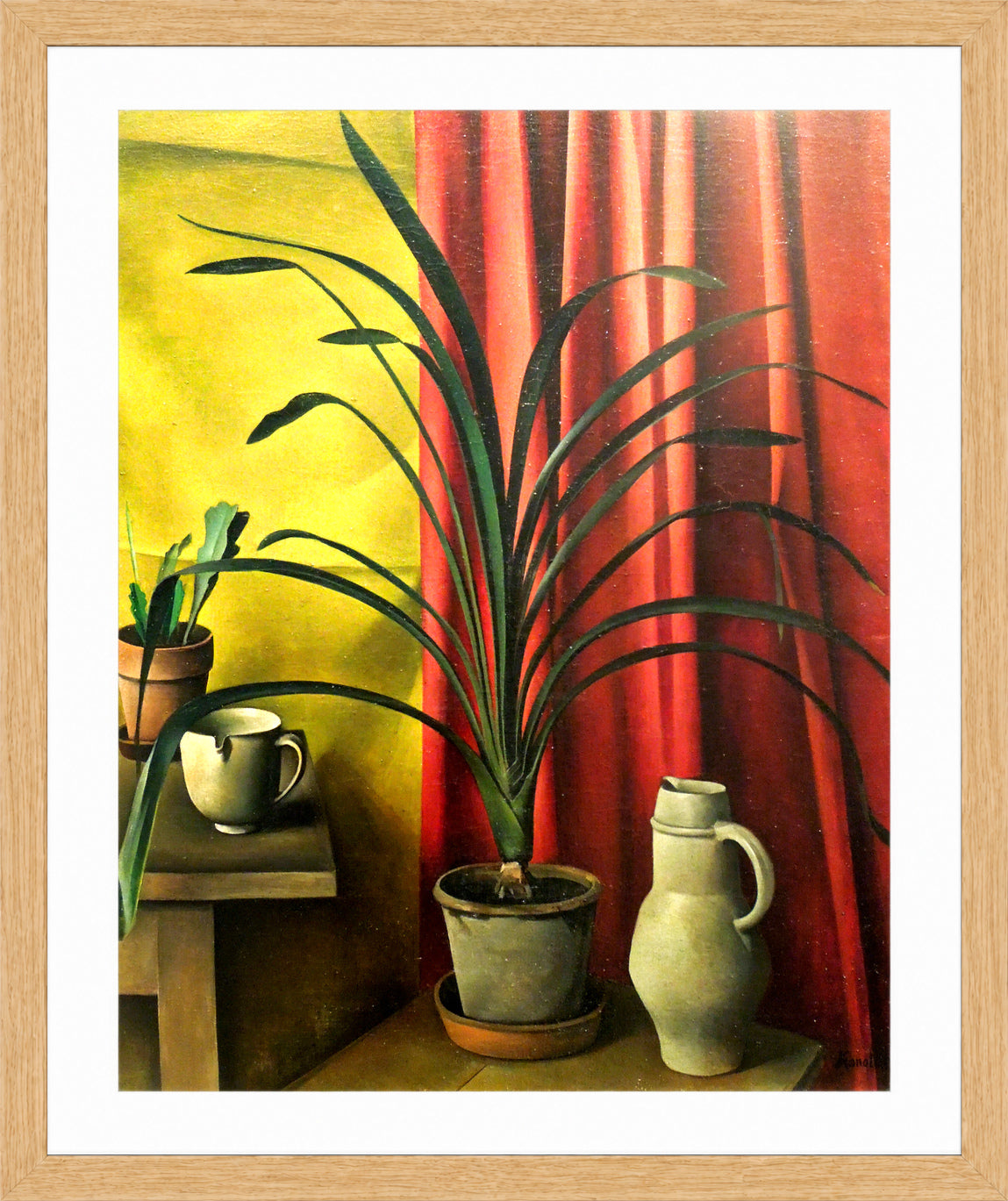 Still Life (1926) β Plant against Red Curtains by Alexander Kanoldt β oak frame