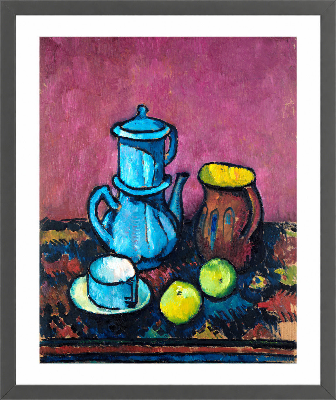 Still Life with Coffee Tableware and Apples (c. 1909β1910) by Alexander Kanoldt β dark grey frame
