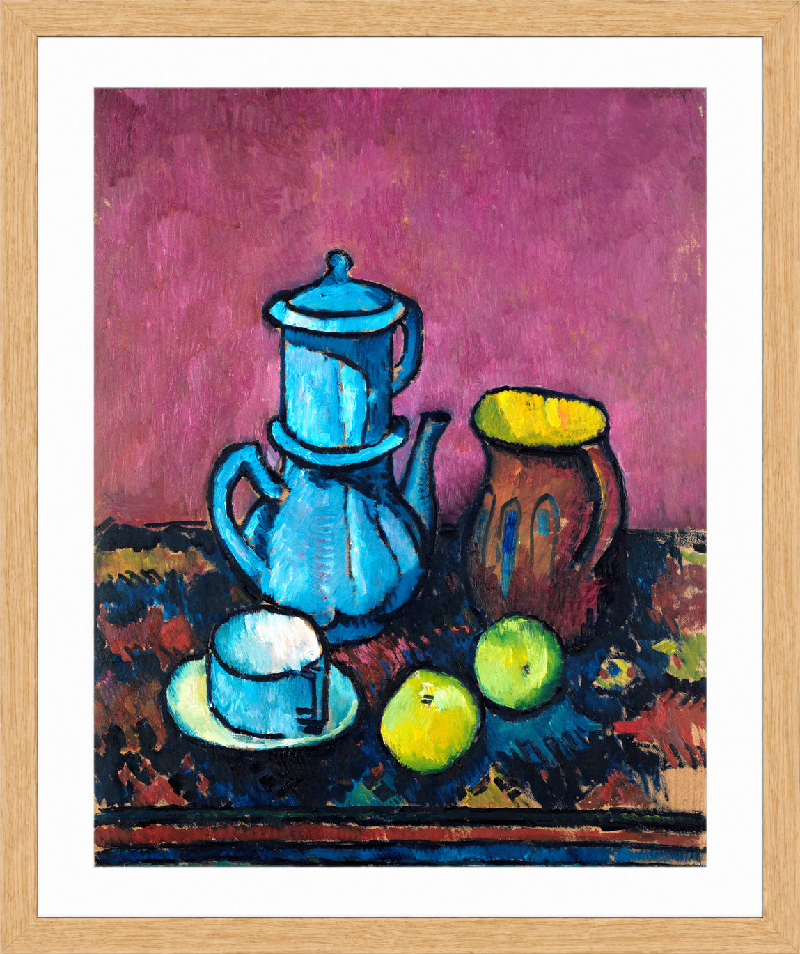 Still Life with Coffee Tableware and Apples (c. 1909β1910) by Alexander Kanoldt β oak frame