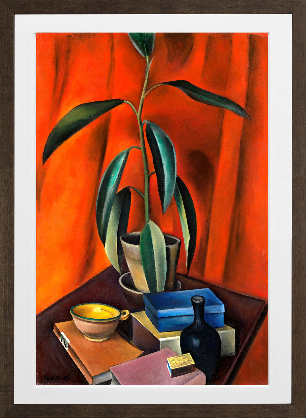 Still Life with Rubber Tree (1921) by Alexander Kanoldt β brown frame