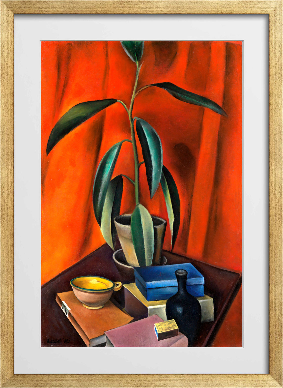Still Life with Rubber Tree (1921) by Alexander Kanoldt β gold frame