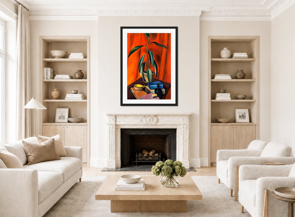 Still Life with Rubber Tree (1921) by Alexander Kanoldt β living room roomset