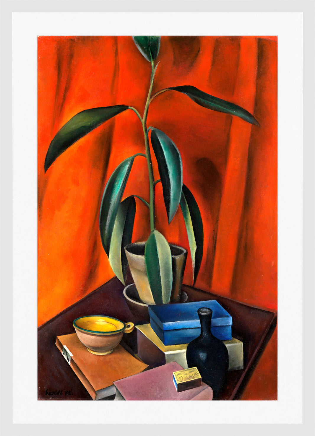 Still Life with Rubber Tree (1921) by Alexander Kanoldt β white frame