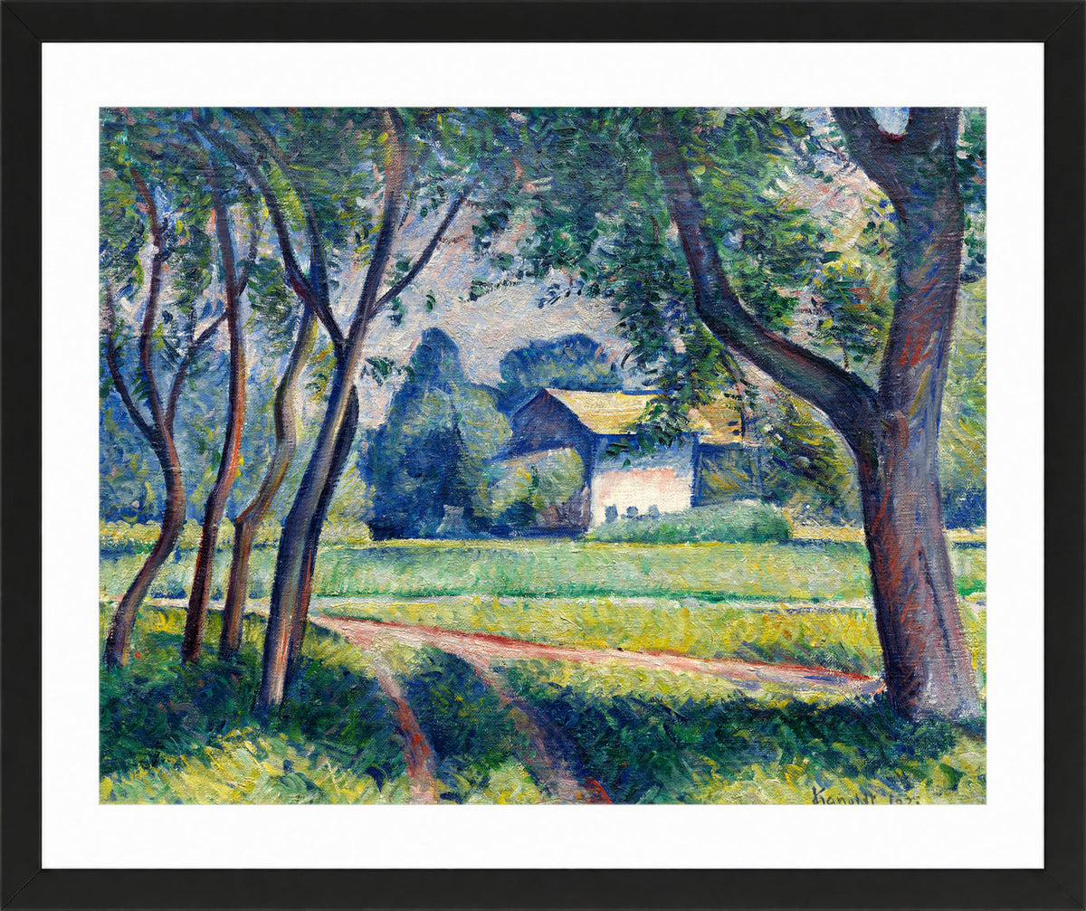 Wiesenlandschaft mit Gehöft (1921) by Alexander Kanoldt — black frame