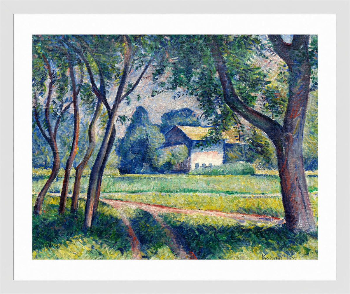 Wiesenlandschaft mit Gehöft (1921) by Alexander Kanoldt — white frame