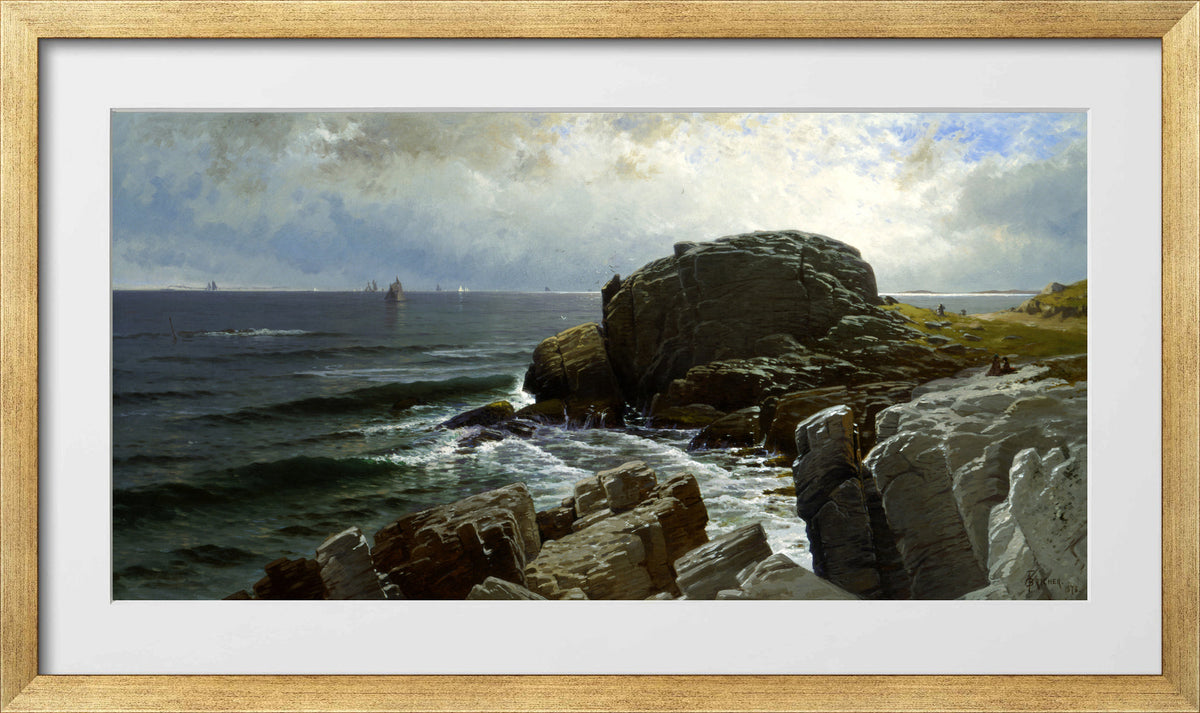 Alfred Thompson Bricher, Castle Rock, Marblehead (1878) — gold frame