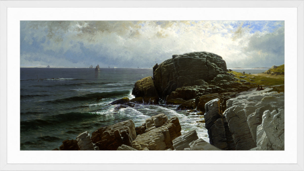 Alfred Thompson Bricher, Castle Rock, Marblehead (1878) — white frame