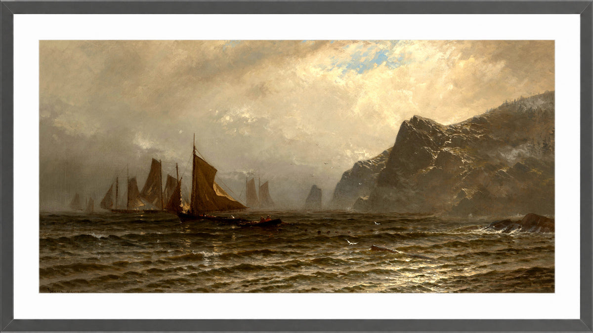 Alfred Thompson Bricher, Fishing Boats at Sea (1876–1877) — dark grey frame