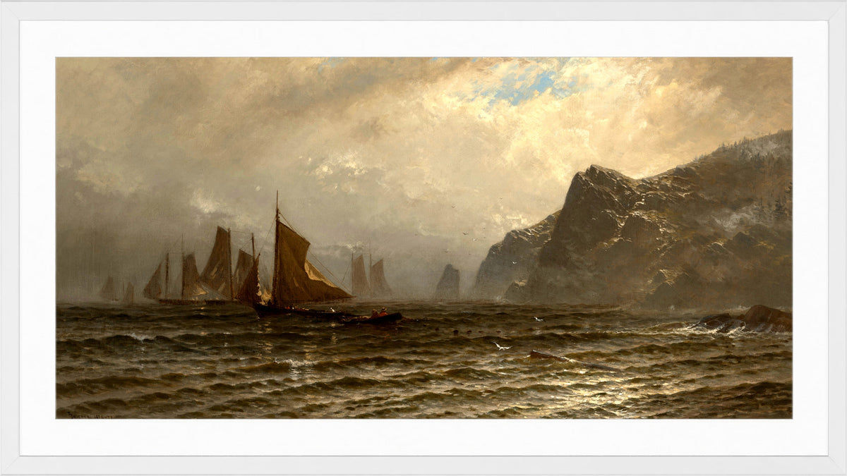 Alfred Thompson Bricher, Fishing Boats at Sea (1876–1877) — white frame