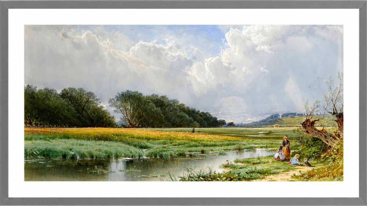 Alfred Thompson Bricher, On the Meadows of Old Newburyport (1873) — light grey frame