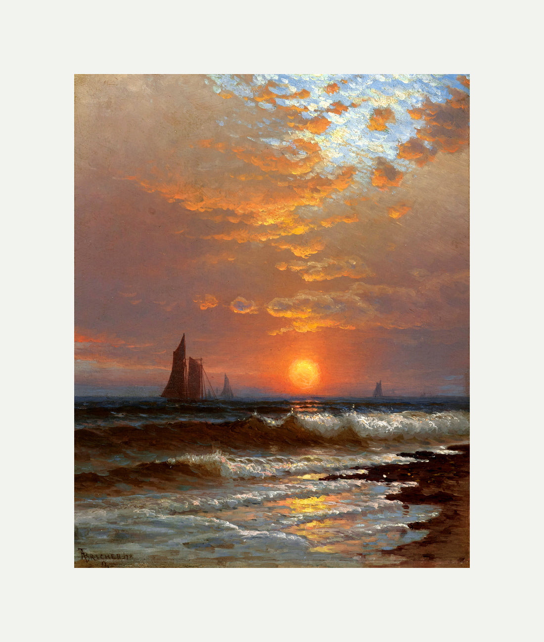 Alfred Thompson Bricher, Sailboats at Sunset — rolled canvas