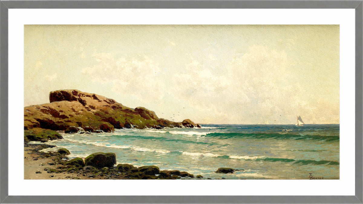 Alfred Thompson Bricher, Seascape (View near Newport, Rhode Island, off Bristol, Rhode Island) (circa 1885) — light grey frame