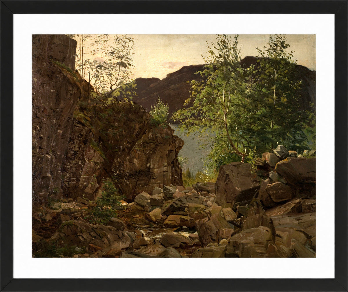 Amaldus Nielsen Print, Aarhus, Suldal, Ryfylke (1864) in a black frame