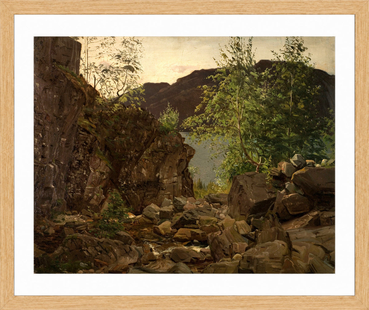 Amaldus Nielsen Print, Aarhus, Suldal, Ryfylke (1864) in a light oak frame