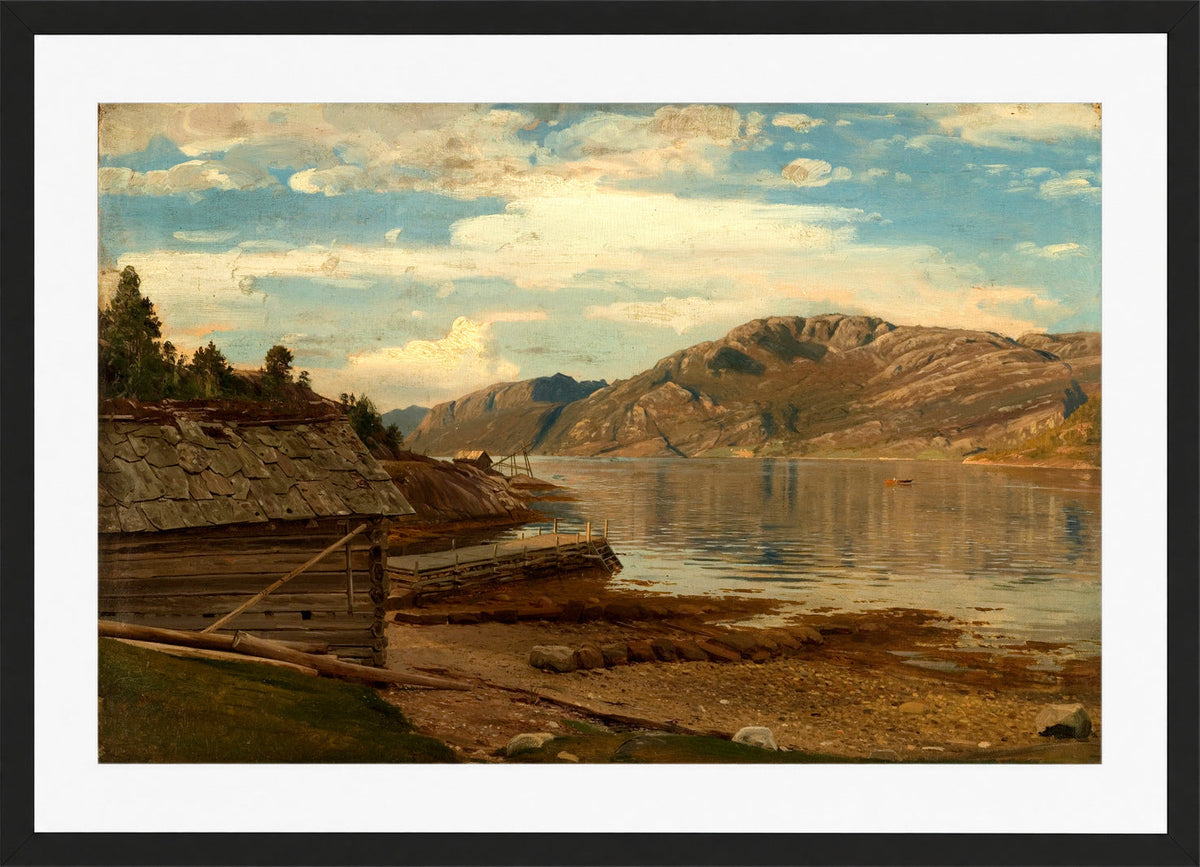 Amaldus Nielsen Print, Aften ved Ænes, Kvinnherred (1865) in a black frame