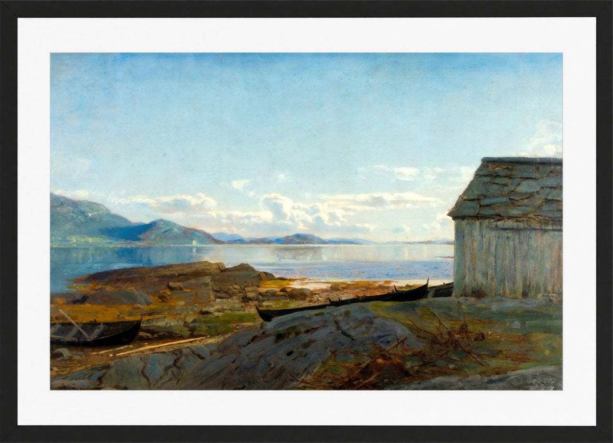 Amaldus Nielsen Print, Approach to Hardanger, Ølve (1863) in a black frame