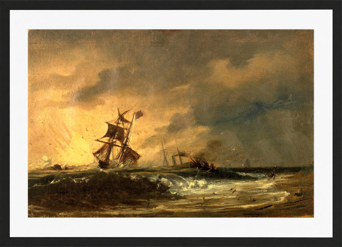 Amaldus Nielsen Print, Den første komposisjon (1859) in a black frame