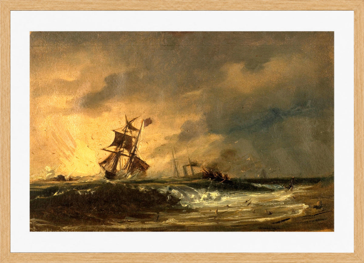 Amaldus Nielsen Print, Den første komposisjon (1859) in a light oak frame