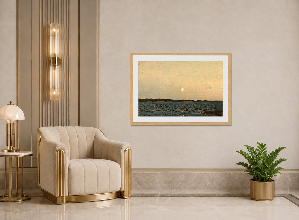 Amaldus Nielsen Print, Fjordstudie (1898) displayed in an Art Deco interior