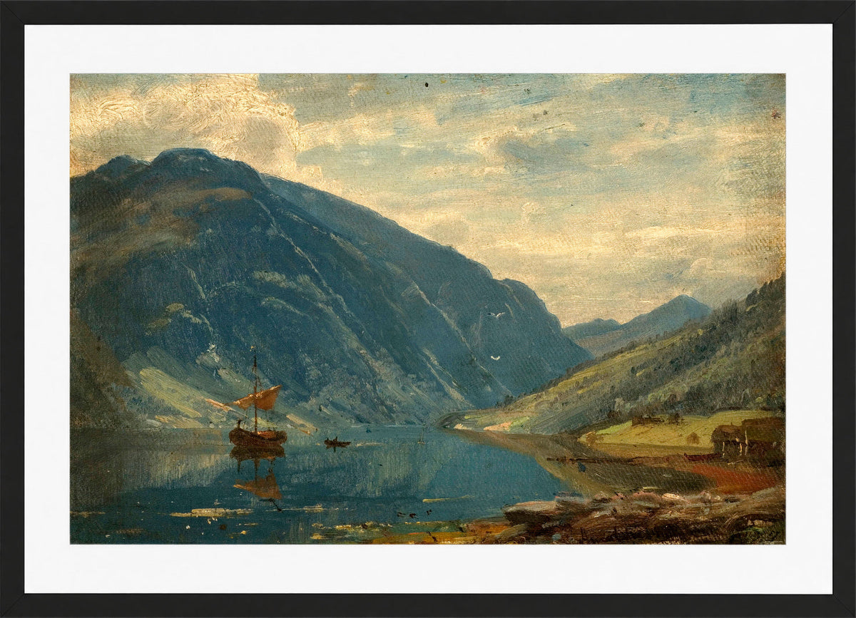 Amaldus Nielsen Print, Fra Fjærland (1877) in a black frame
