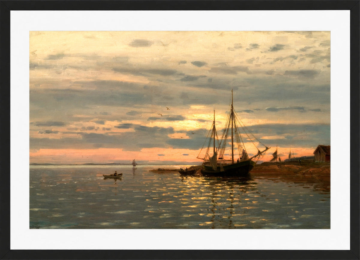 Amaldus Nielsen Print, Fra fjorden (1906) in a black frame