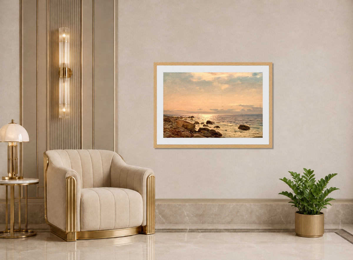 Amaldus Nielsen Print, Fra Hodne, Jæren (1892) displayed in an Art Deco interior